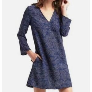 GAP Navy Abstract Dot Print Shift Dress V-Neck 3/4 Sleeve M